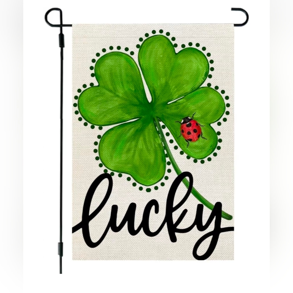 St. Patrick's Day Seasonal Garden Flag 12x18 Lucky Four Leaf Clover Ladybug